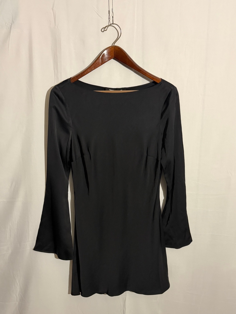 French Connection Ennis Satin Long Sleeve Mini Dress Black US 6 NWT